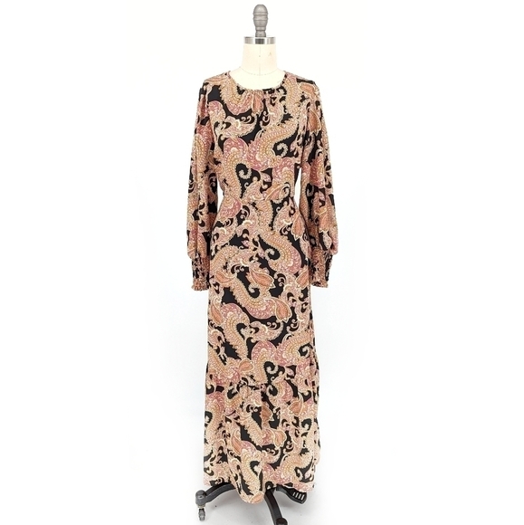 Who What Where Paisley A Line Midi Dress Black Pink S western bohemian rustic - Picture 1 of 8